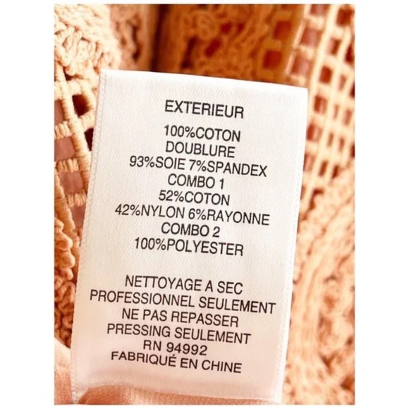 JONATHAN SIMKHAI Cotton-Macramé Lace Handkerchief-Hem Coral-Peach Dress 4 - Picture 10 of 11